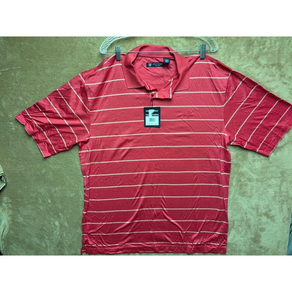 Oxford Golf Shirt Mens XL NWT Red Striped Performance Short Sleeve Polo New